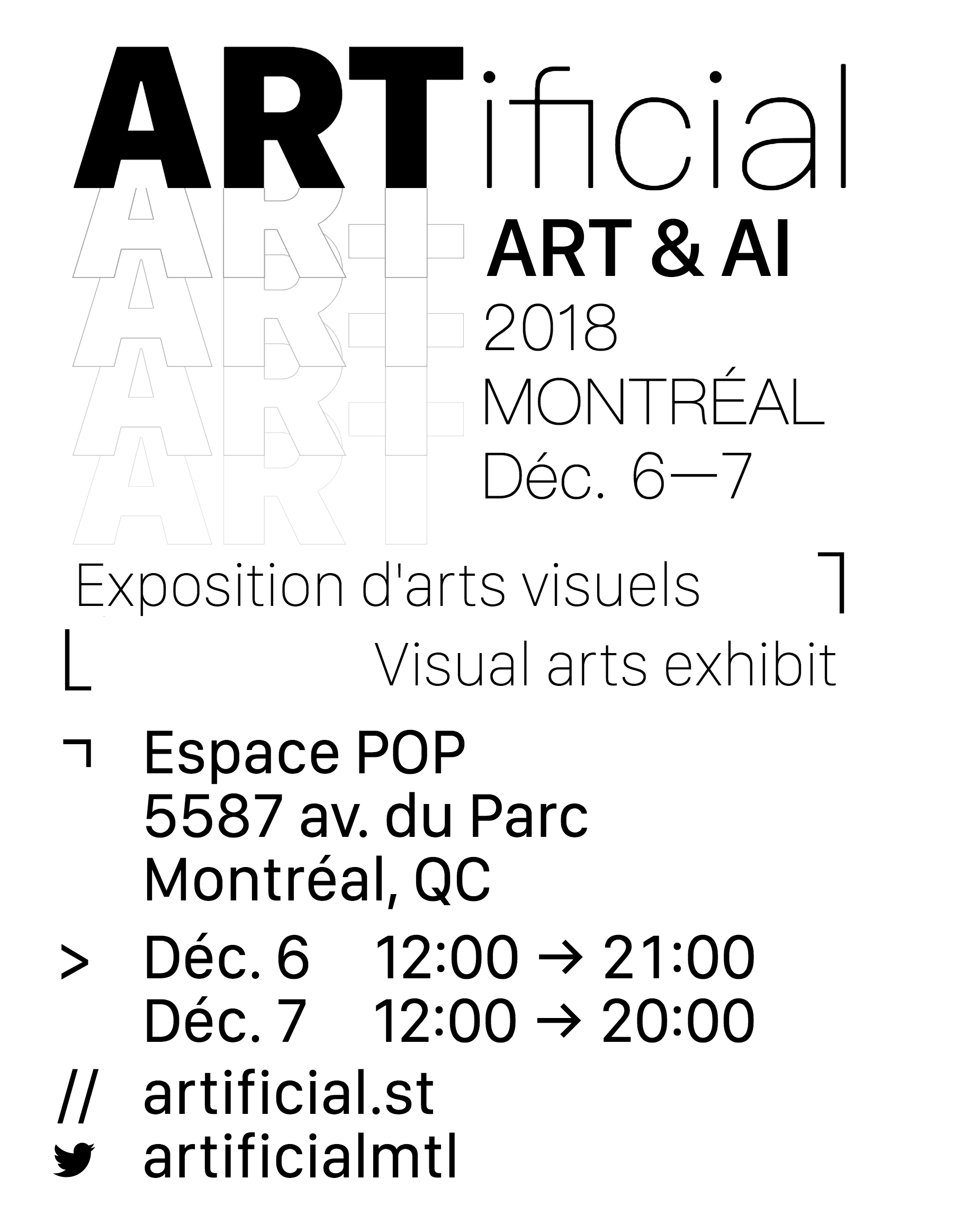 ARTificial - visual arts exhibition - montreal, quebec - 6th 7th december 2018, espace pop 5587 av. du parc, montreal qc